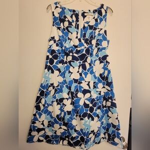 Floral Sleeveless A-line Dress in Blue and White
